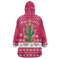 Texas Christmas Wearable Blanket Hoodie with Red and White Snowflake Pattern Longhorn Skull and Christmas Cactus Motif - Wonder Print Shop