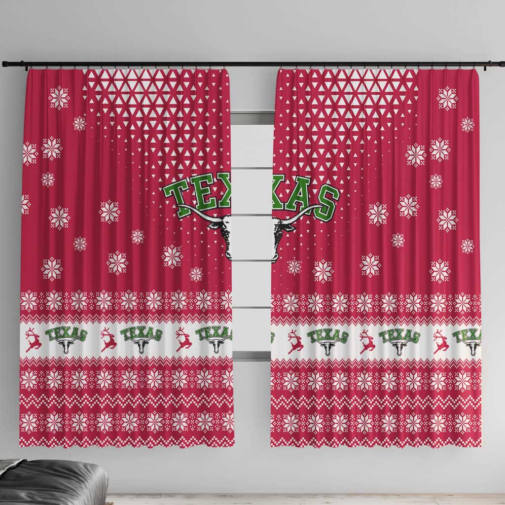 Texas Christmas Window Curtain with Red and White Snowflake Pattern Longhorn Skull and Christmas Cactus Motif - Wonder Print Shop