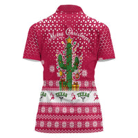 Texas Christmas Women Polo Shirt with Red and White Snowflake Pattern Longhorn Skull and Christmas Cactus Motif - Wonder Print Shop