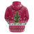 Texas Christmas Zip Hoodie with Red and White Snowflake Pattern Longhorn Skull and Christmas Cactus Motif - Wonder Print Shop