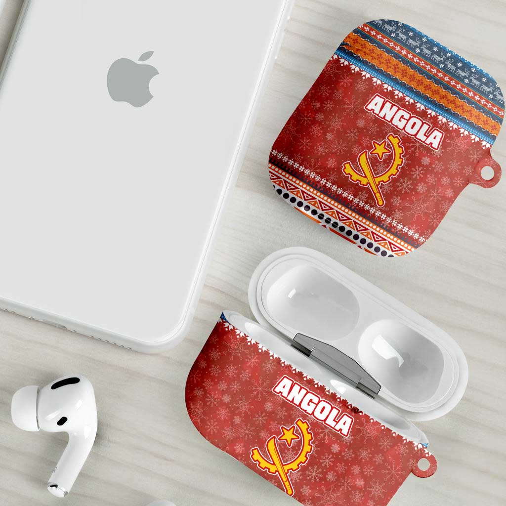 Angola Christmas AirPods Case with Red Snowflake Pattern Tribal Santa Claus Motif - Wonder Print Shop