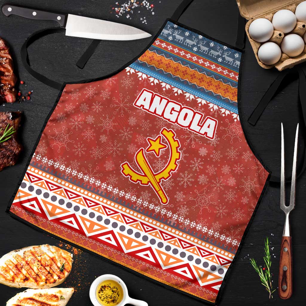 Angola Christmas Apron with Red Snowflake Pattern Tribal Santa Claus Motif - Wonder Print Shop