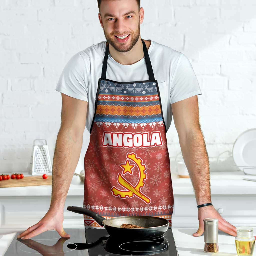 Angola Christmas Apron with Red Snowflake Pattern Tribal Santa Claus Motif - Wonder Print Shop