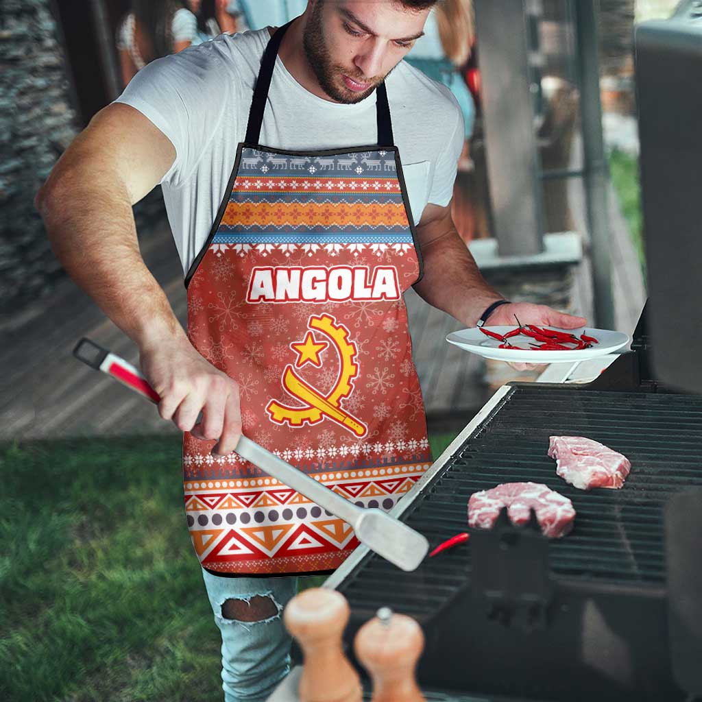 Angola Christmas Apron with Red Snowflake Pattern Tribal Santa Claus Motif - Wonder Print Shop