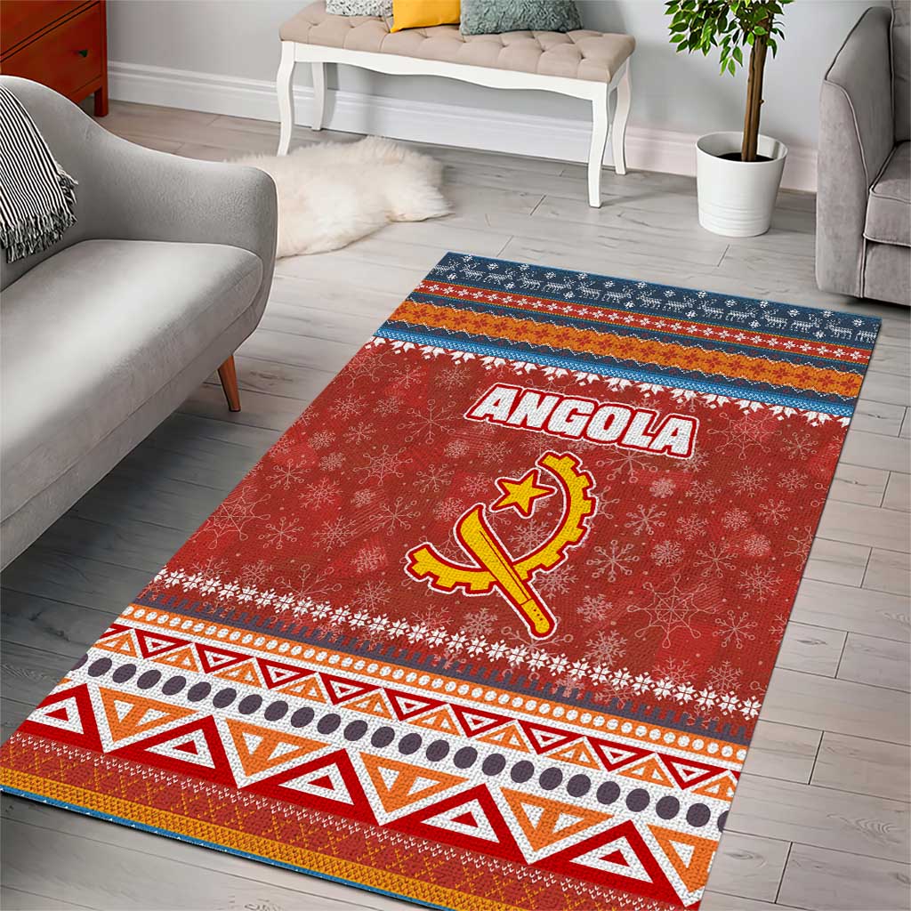 Angola Christmas Area Rug with Red Snowflake Pattern Tribal Santa Claus Motif - Wonder Print Shop