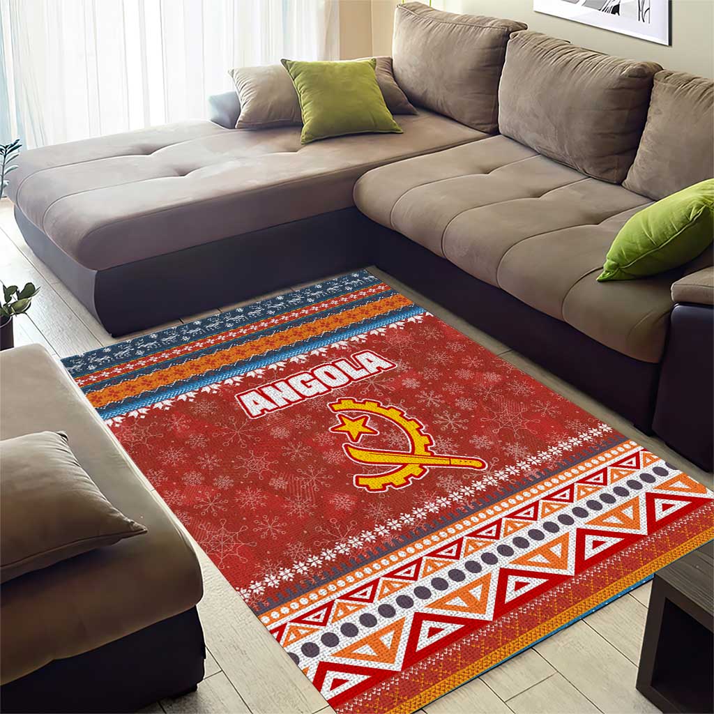 Angola Christmas Area Rug with Red Snowflake Pattern Tribal Santa Claus Motif - Wonder Print Shop