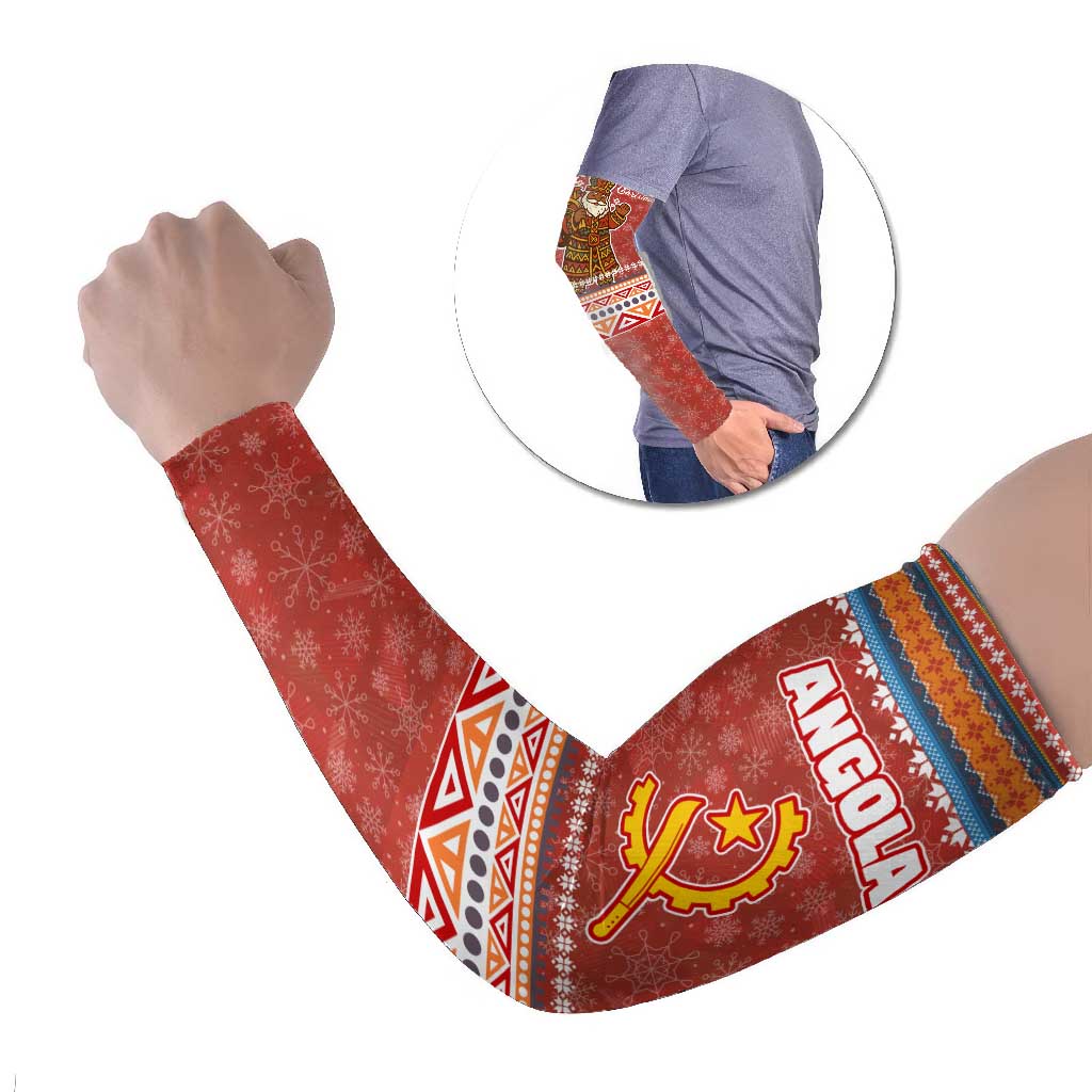 Angola Christmas Arm Sleeves with Red Snowflake Pattern Tribal Santa Claus Motif - Wonder Print Shop