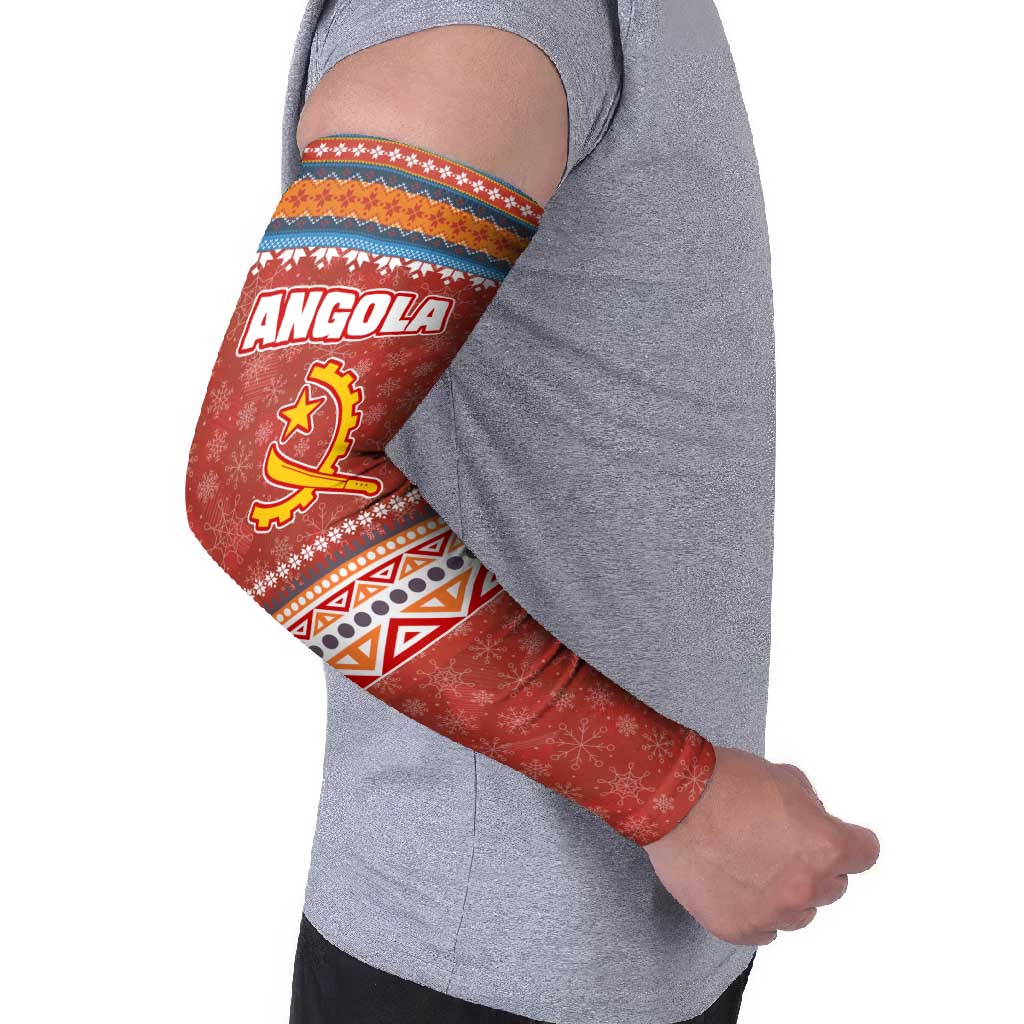 Angola Christmas Arm Sleeves with Red Snowflake Pattern Tribal Santa Claus Motif - Wonder Print Shop