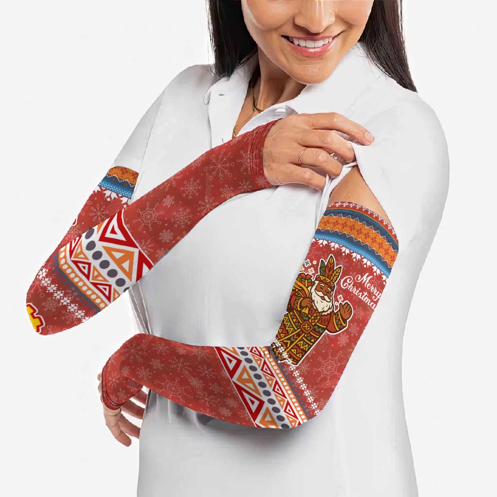 Angola Christmas Arm Sleeves with Red Snowflake Pattern Tribal Santa Claus Motif - Wonder Print Shop