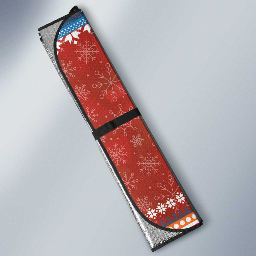Angola Christmas Auto Sun Shade with Red Snowflake Pattern Tribal Santa Claus Motif - Wonder Print Shop