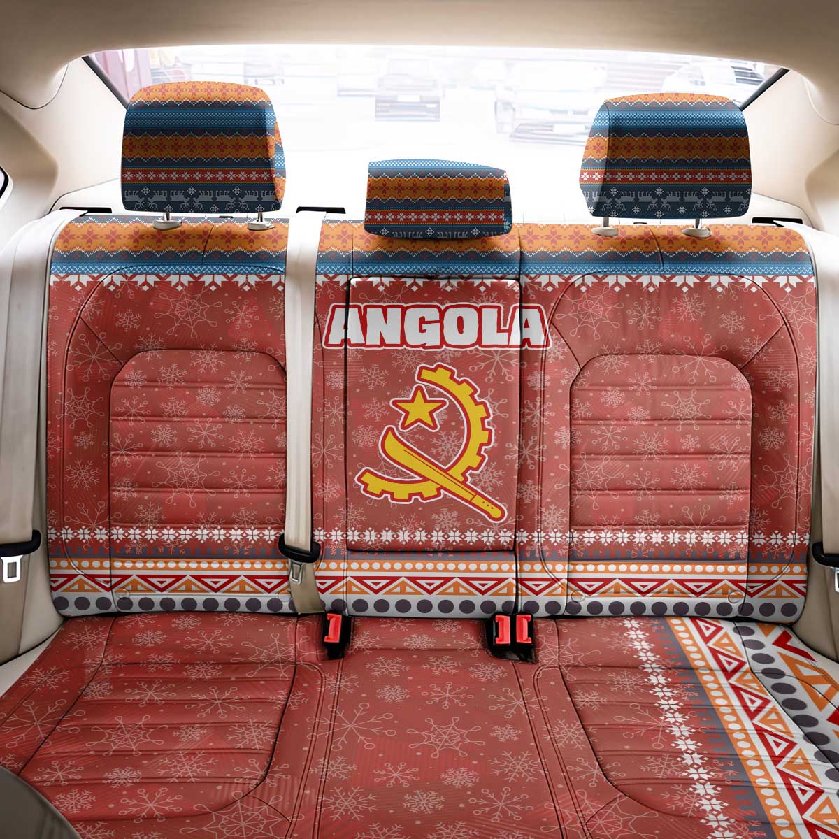 Angola Christmas Back Car Seat Cover with Red Snowflake Pattern Tribal Santa Claus Motif - Wonder Print Shop