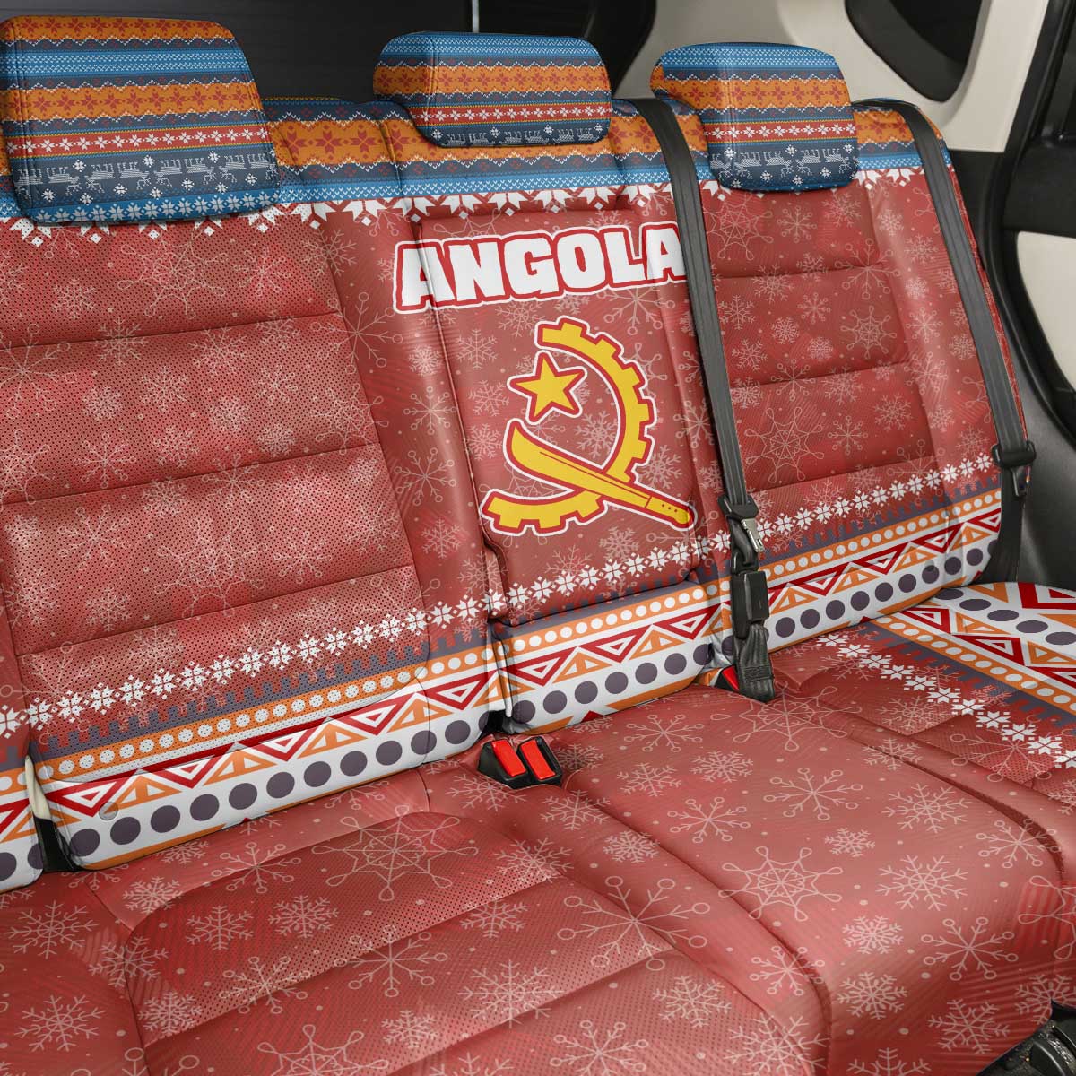 Angola Christmas Back Car Seat Cover with Red Snowflake Pattern Tribal Santa Claus Motif - Wonder Print Shop