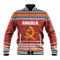 Angola Christmas Baseball Jacket with Red Snowflake Pattern Tribal Santa Claus Motif - Wonder Print Shop