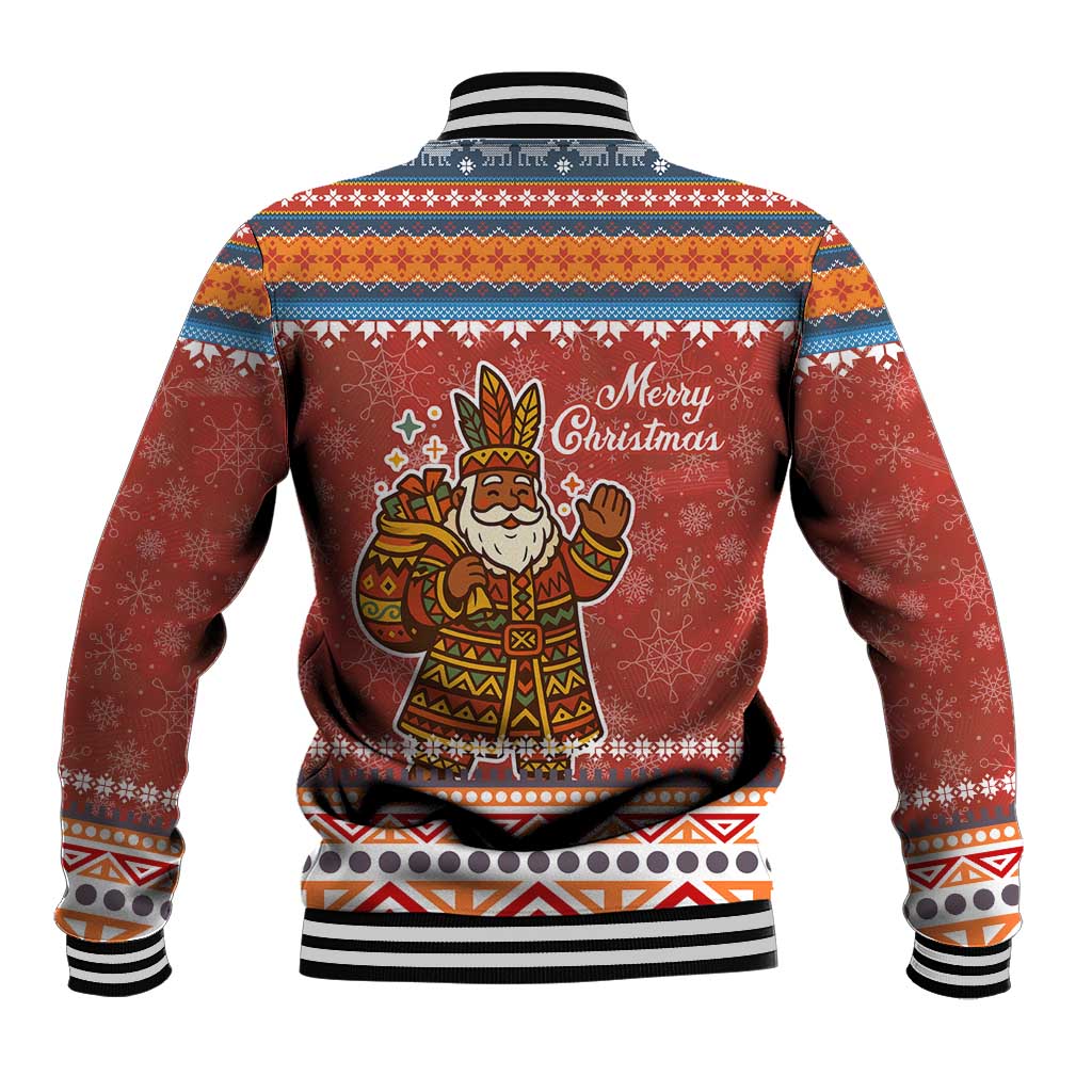 Angola Christmas Baseball Jacket with Red Snowflake Pattern Tribal Santa Claus Motif - Wonder Print Shop