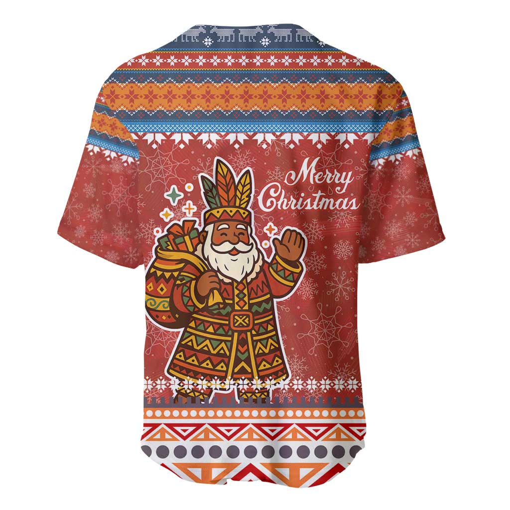 Angola Christmas Baseball Jersey with Red Snowflake Pattern Tribal Santa Claus Motif - Wonder Print Shop
