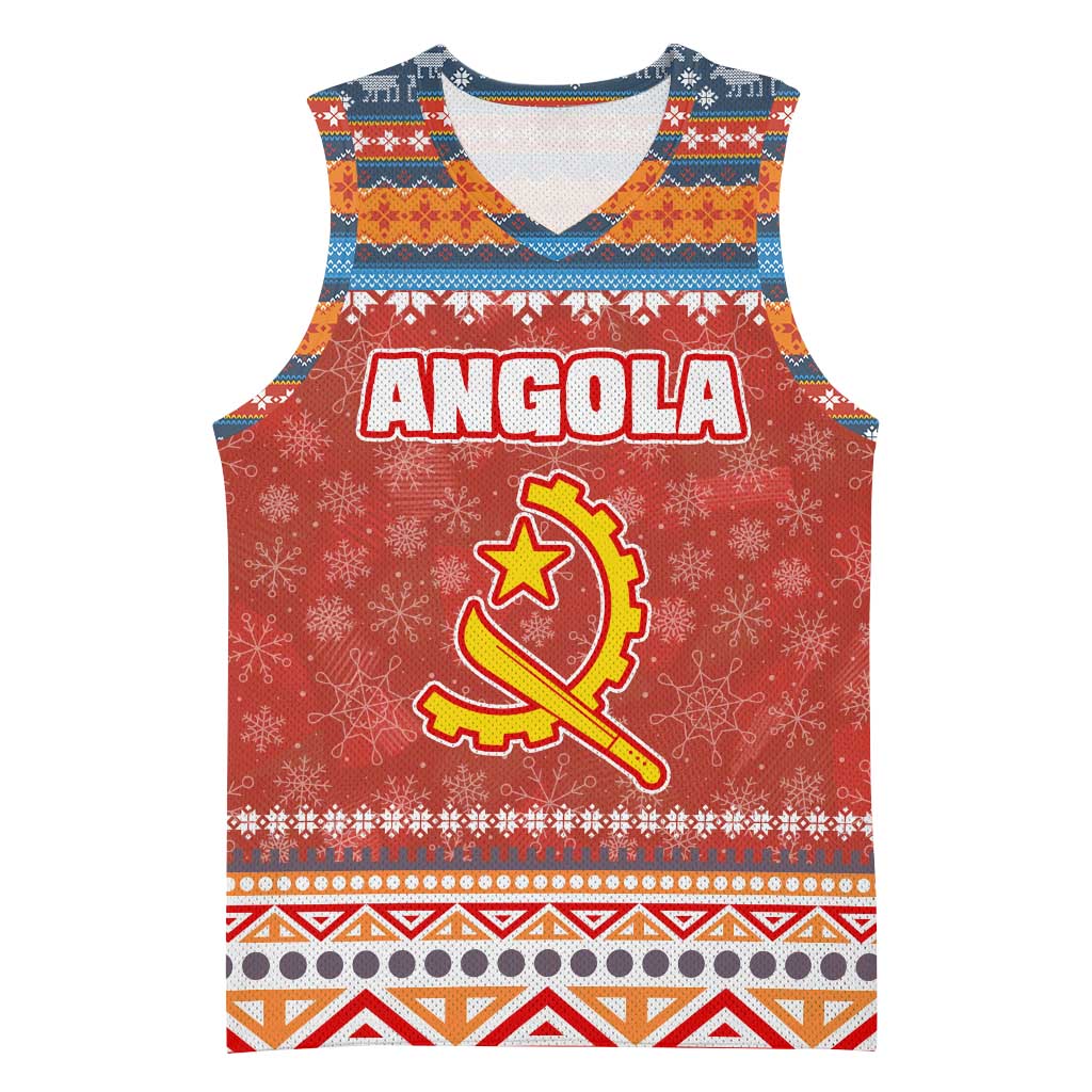 Angola Christmas Basketball Jersey with Red Snowflake Pattern Tribal Santa Claus Motif - Wonder Print Shop