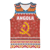 Angola Christmas Basketball Jersey with Red Snowflake Pattern Tribal Santa Claus Motif - Wonder Print Shop