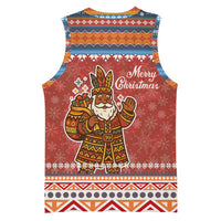 Angola Christmas Basketball Jersey with Red Snowflake Pattern Tribal Santa Claus Motif - Wonder Print Shop