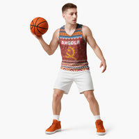 Angola Christmas Basketball Jersey with Red Snowflake Pattern Tribal Santa Claus Motif - Wonder Print Shop