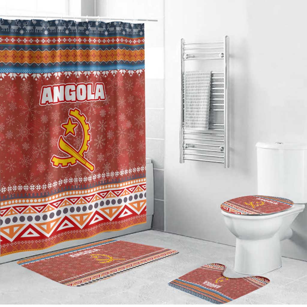 Angola Christmas Bathroom Set with Red Snowflake Pattern Tribal Santa Claus Motif - Wonder Print Shop