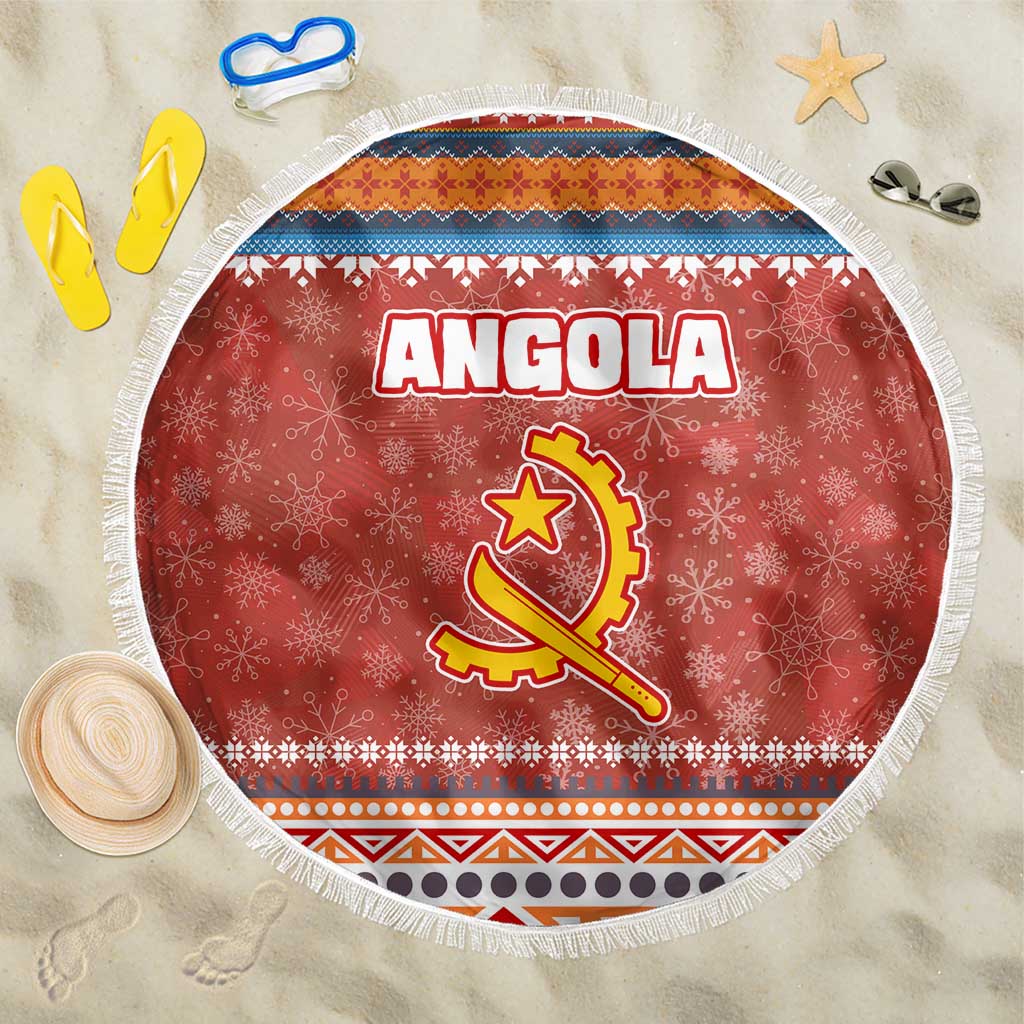 Angola Christmas Beach Blanket with Red Snowflake Pattern Tribal Santa Claus Motif - Wonder Print Shop