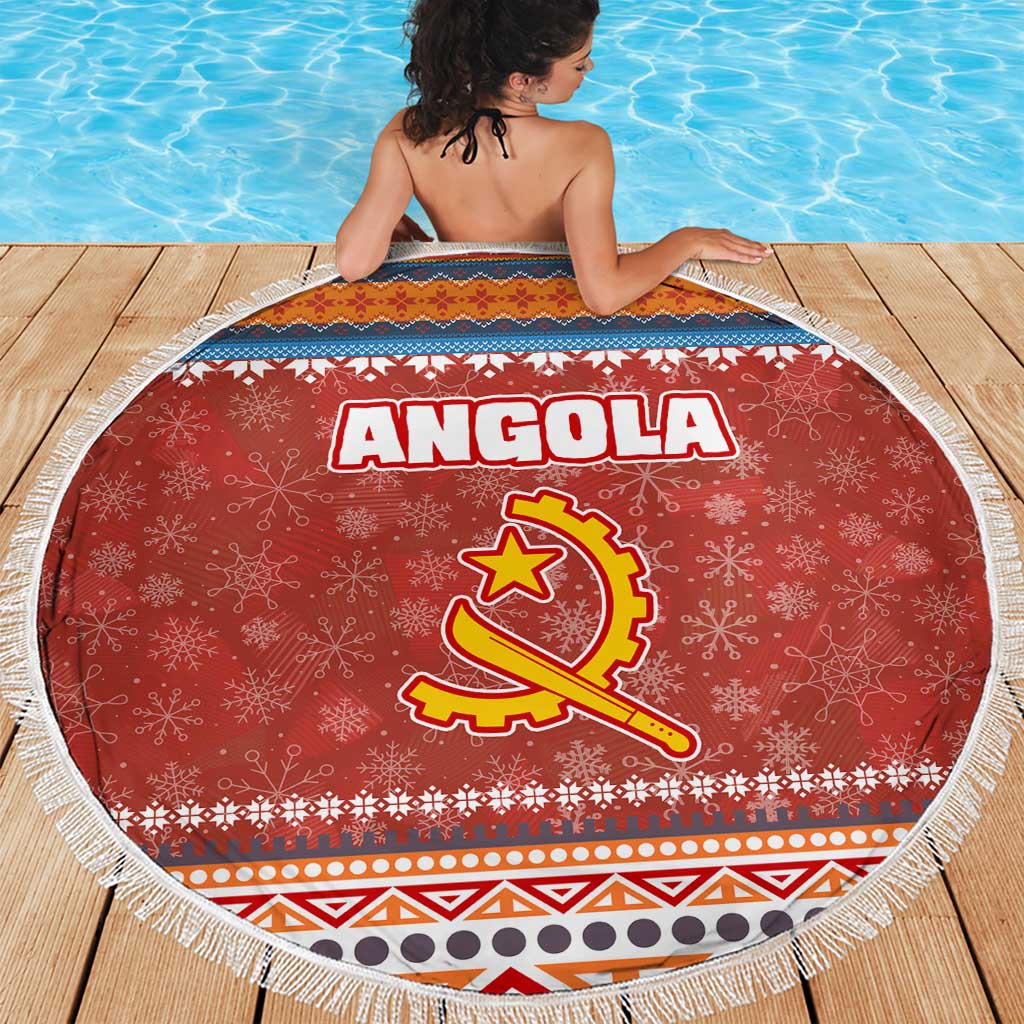 Angola Christmas Beach Blanket with Red Snowflake Pattern Tribal Santa Claus Motif - Wonder Print Shop