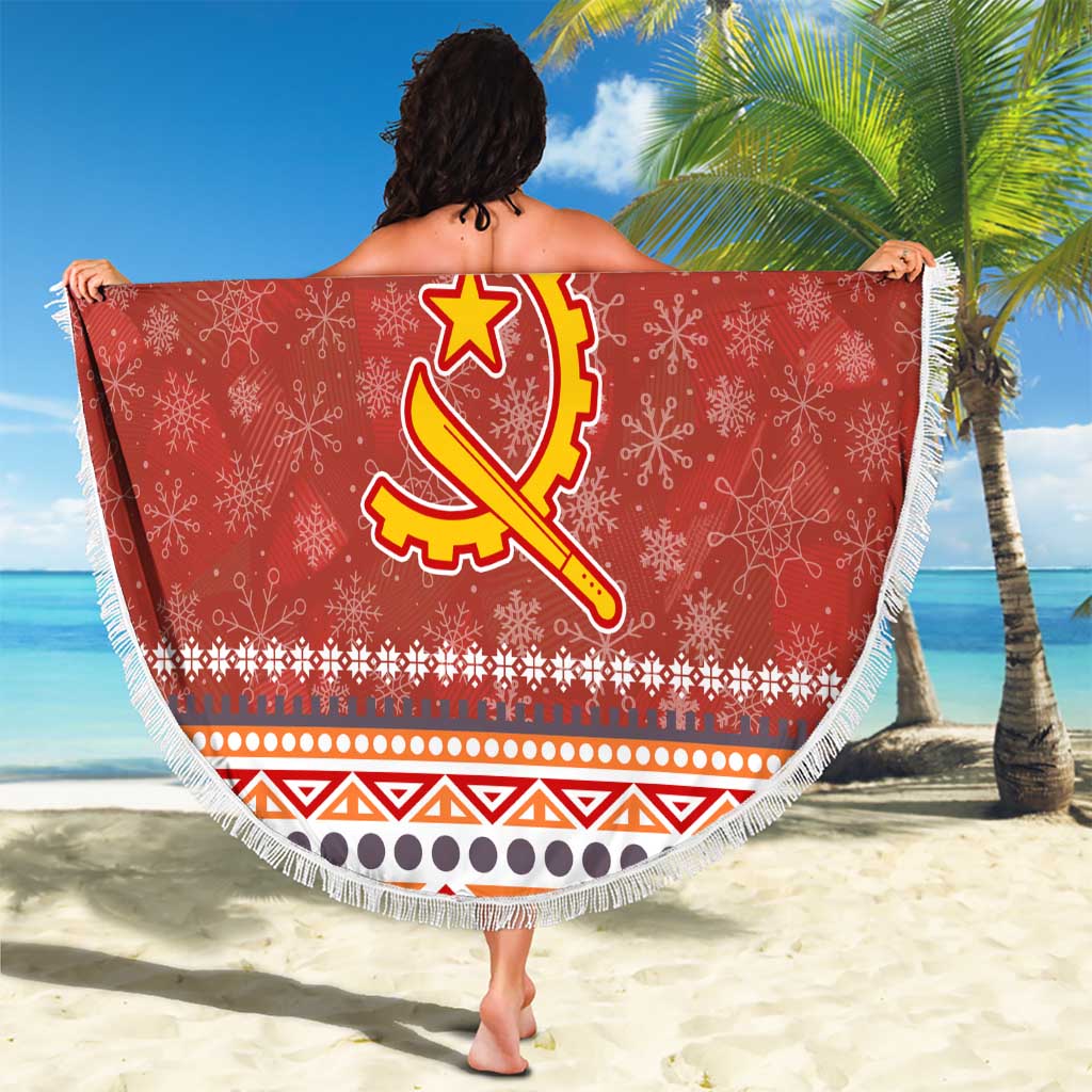Angola Christmas Beach Blanket with Red Snowflake Pattern Tribal Santa Claus Motif - Wonder Print Shop