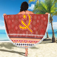 Angola Christmas Beach Blanket with Red Snowflake Pattern Tribal Santa Claus Motif - Wonder Print Shop