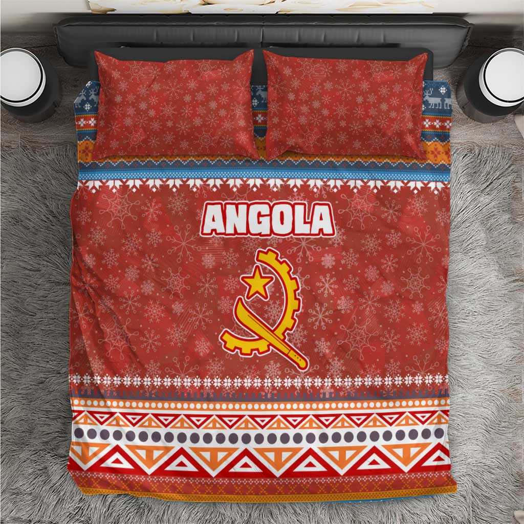 Angola Christmas Bedding Set with Red Snowflake Pattern Tribal Santa Claus Motif - Wonder Print Shop
