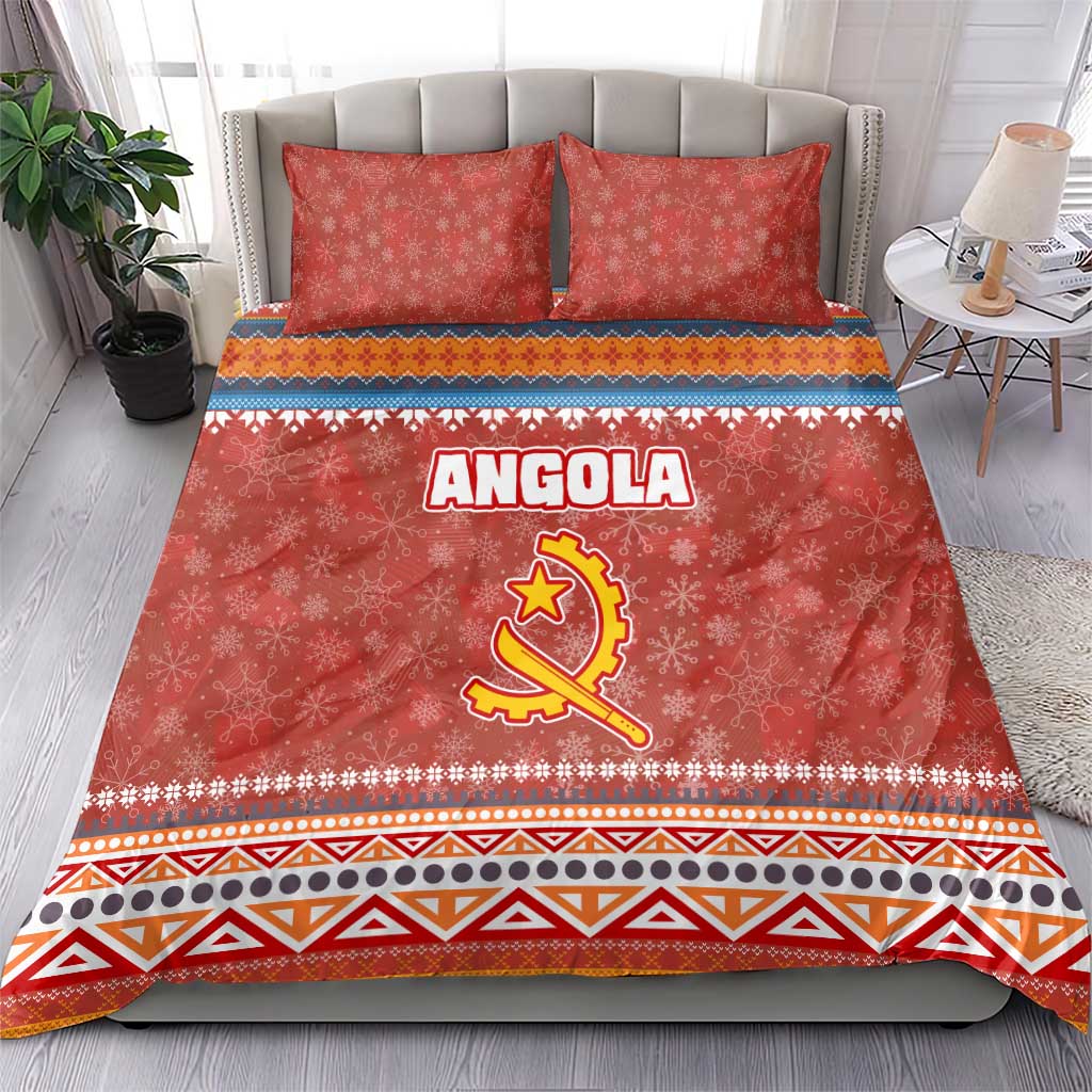 Angola Christmas Bedding Set with Red Snowflake Pattern Tribal Santa Claus Motif - Wonder Print Shop