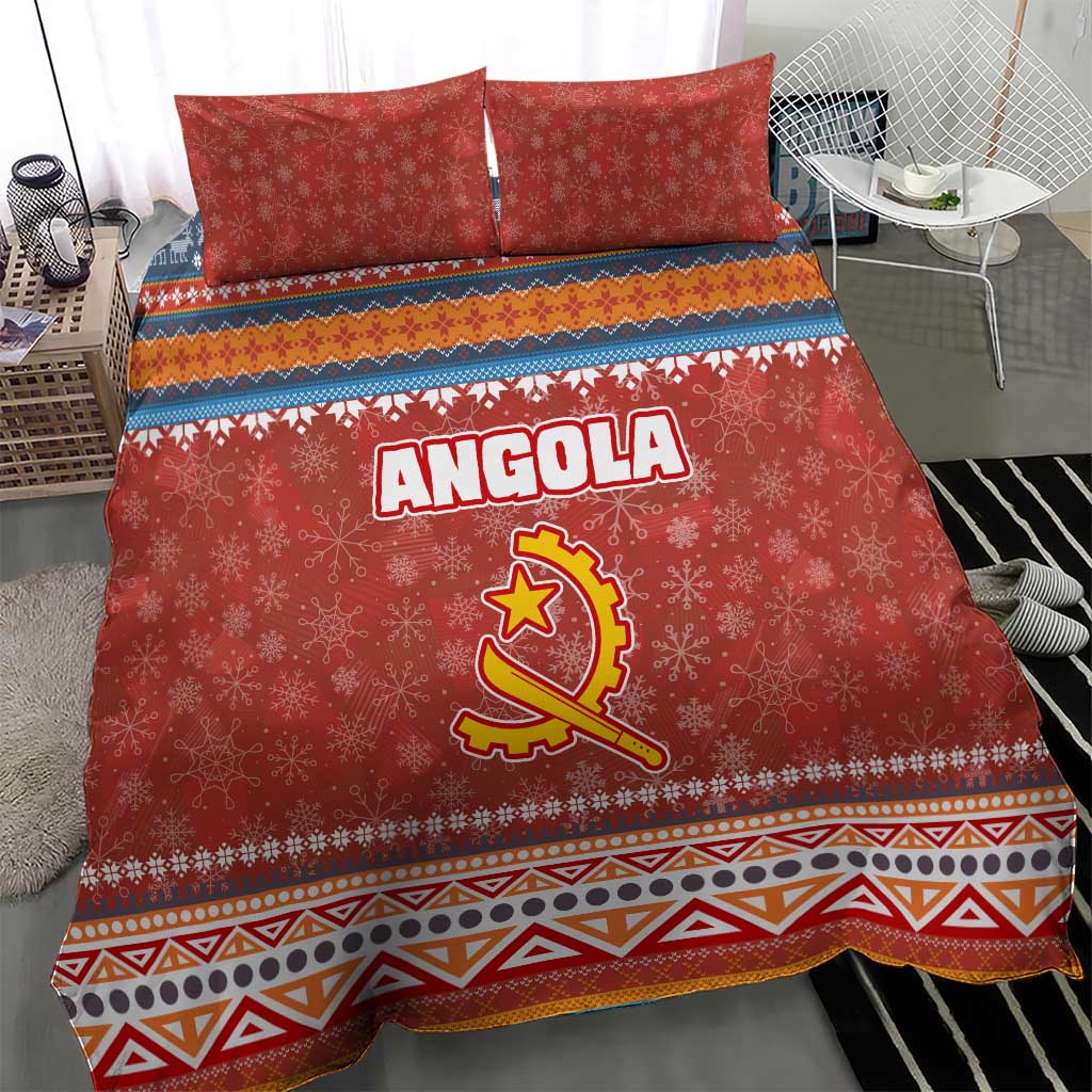 Angola Christmas Bedding Set with Red Snowflake Pattern Tribal Santa Claus Motif - Wonder Print Shop