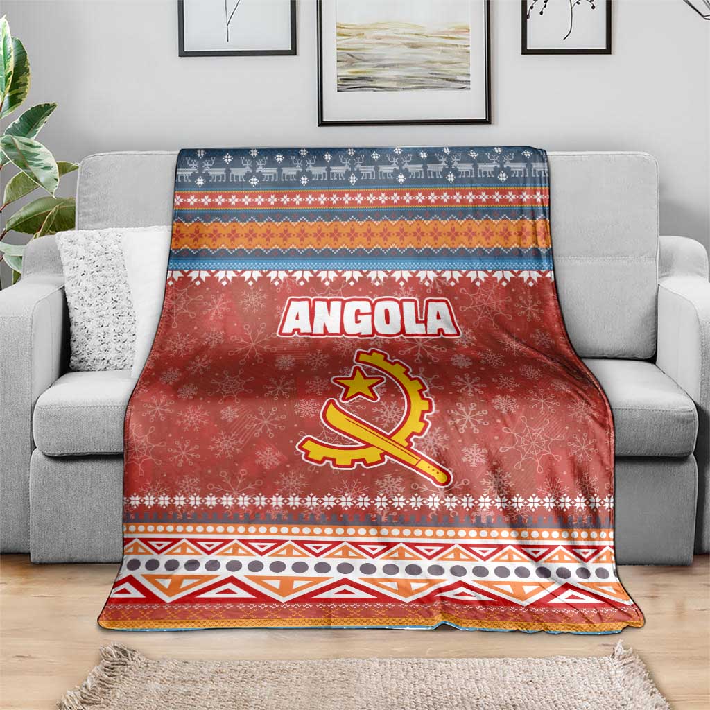 Angola Christmas Blanket with Red Snowflake Pattern Tribal Santa Claus Motif - Wonder Print Shop