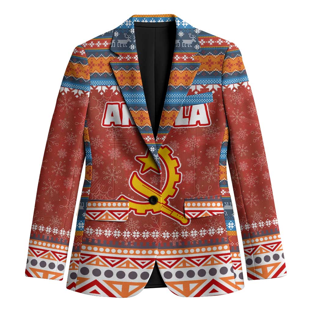 Angola Christmas Blazer with Red Snowflake Pattern Tribal Santa Claus Motif - Wonder Print Shop
