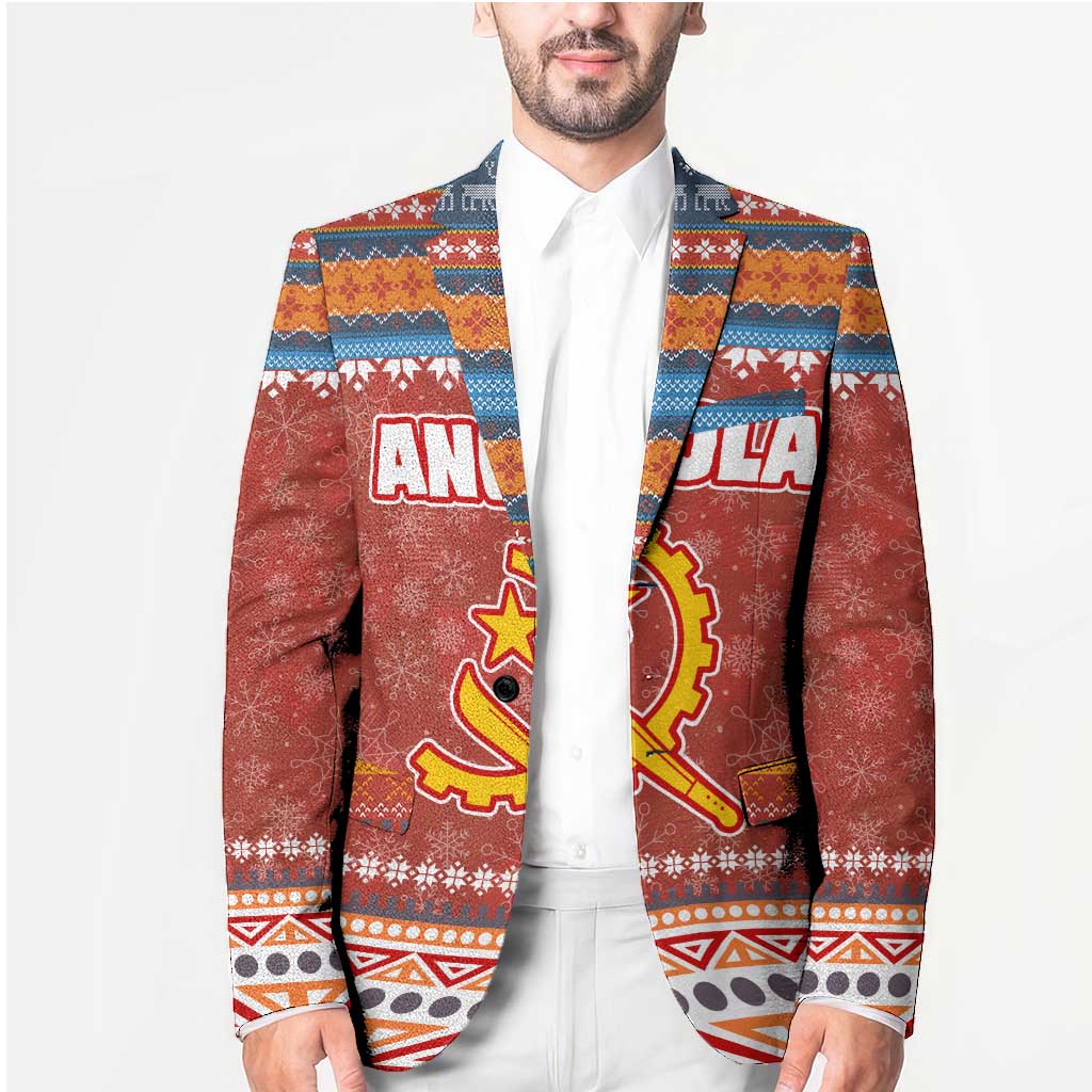 Angola Christmas Blazer with Red Snowflake Pattern Tribal Santa Claus Motif - Wonder Print Shop