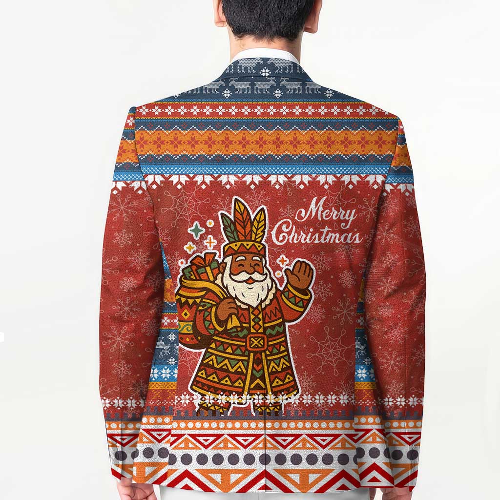 Angola Christmas Blazer with Red Snowflake Pattern Tribal Santa Claus Motif - Wonder Print Shop