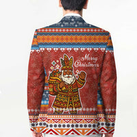 Angola Christmas Blazer with Red Snowflake Pattern Tribal Santa Claus Motif - Wonder Print Shop