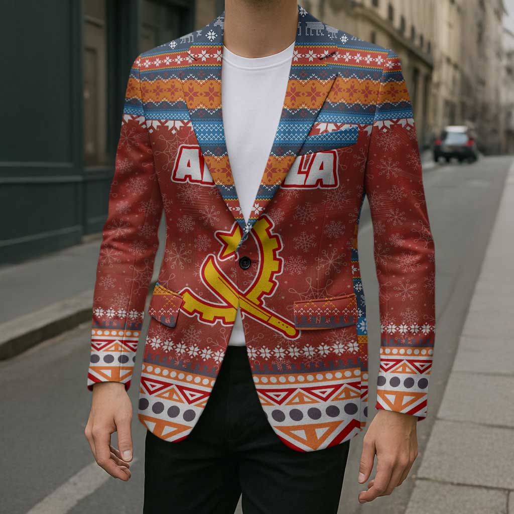 Angola Christmas Blazer with Red Snowflake Pattern Tribal Santa Claus Motif - Wonder Print Shop