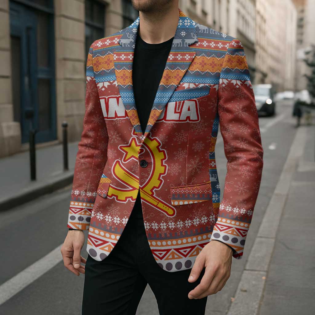 Angola Christmas Blazer with Red Snowflake Pattern Tribal Santa Claus Motif - Wonder Print Shop