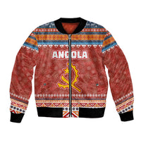 Angola Christmas Bomber Jacket with Red Snowflake Pattern Tribal Santa Claus Motif - Wonder Print Shop