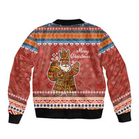 Angola Christmas Bomber Jacket with Red Snowflake Pattern Tribal Santa Claus Motif - Wonder Print Shop