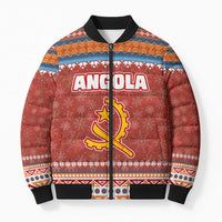 Angola Christmas Bomber Puffer Jacket with Red Snowflake Pattern Tribal Santa Claus Motif - Wonder Print Shop