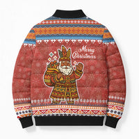 Angola Christmas Bomber Puffer Jacket with Red Snowflake Pattern Tribal Santa Claus Motif - Wonder Print Shop
