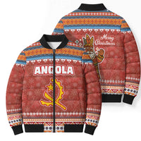 Angola Christmas Bomber Puffer Jacket with Red Snowflake Pattern Tribal Santa Claus Motif - Wonder Print Shop