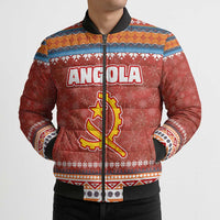 Angola Christmas Bomber Puffer Jacket with Red Snowflake Pattern Tribal Santa Claus Motif - Wonder Print Shop