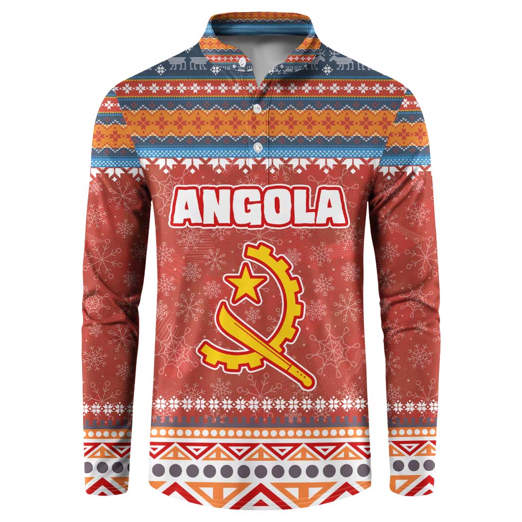 Angola Christmas Button Sweatshirt with Red Snowflake Pattern Tribal Santa Claus Motif - Wonder Print Shop