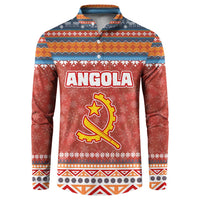 Angola Christmas Button Sweatshirt with Red Snowflake Pattern Tribal Santa Claus Motif - Wonder Print Shop