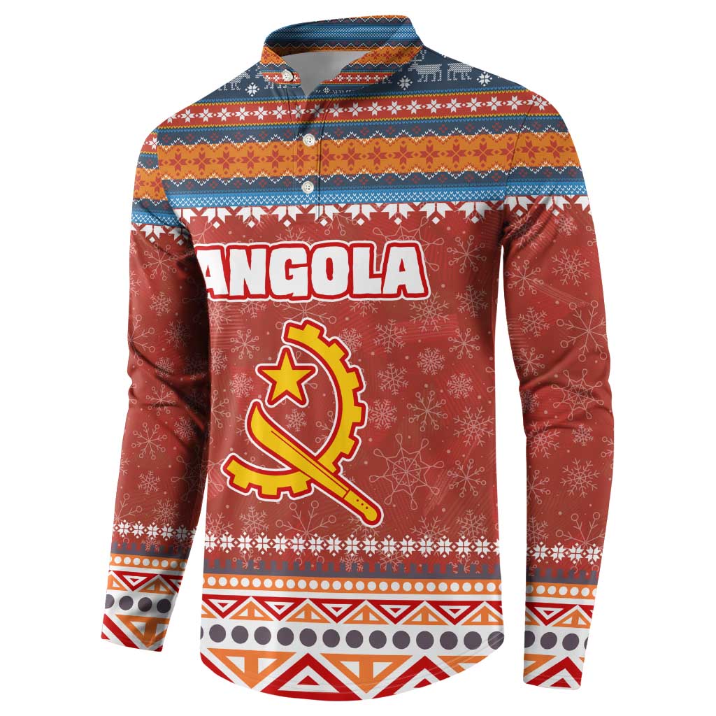 Angola Christmas Button Sweatshirt with Red Snowflake Pattern Tribal Santa Claus Motif - Wonder Print Shop