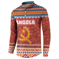 Angola Christmas Button Sweatshirt with Red Snowflake Pattern Tribal Santa Claus Motif - Wonder Print Shop