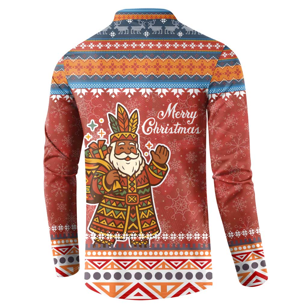 Angola Christmas Button Sweatshirt with Red Snowflake Pattern Tribal Santa Claus Motif - Wonder Print Shop