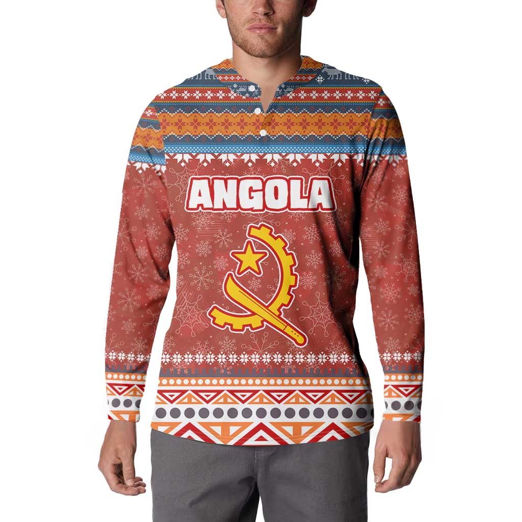 Angola Christmas Button Sweatshirt with Red Snowflake Pattern Tribal Santa Claus Motif - Wonder Print Shop